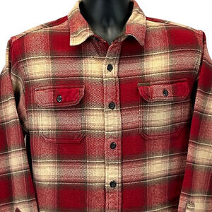 Orvis Big Bear Plaid Heavyweight Flannel Shirt Jacket Shacket Red Mens L Large